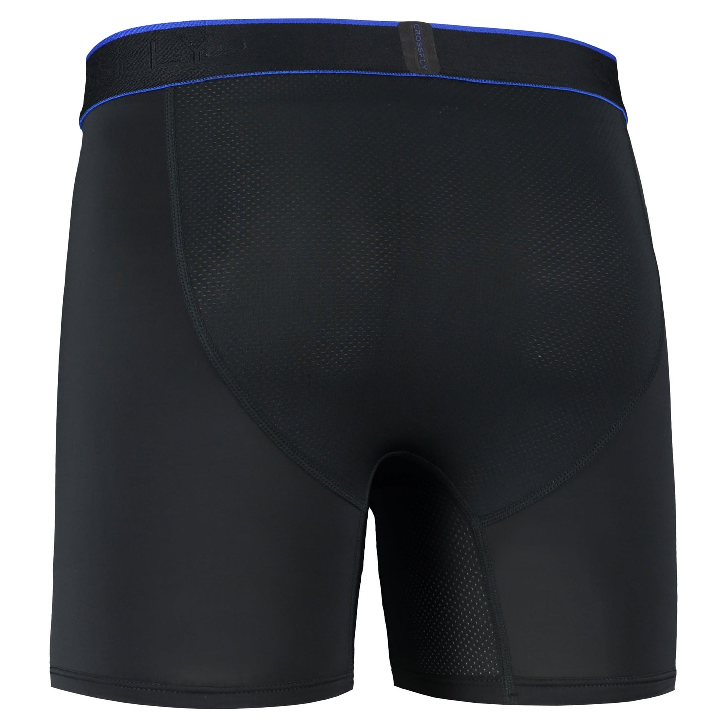 Crossfly men's Pro 7" black / royal boxers from the Performance series, featuring X-Fly and Coccoon internal pocket support.