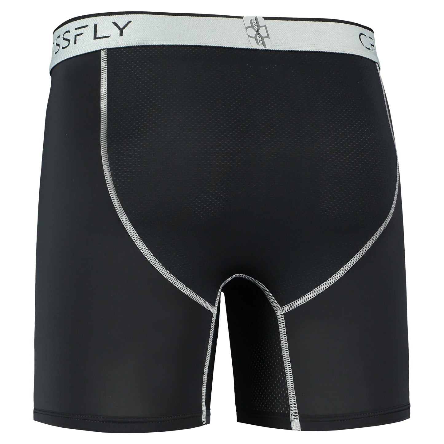 Crossfly men's Pro 7" black / silver boxers from the Performance series, featuring X-Fly and Coccoon internal pocket support.