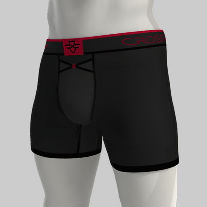 Black performance boxer briefs designed for sports in a 7 inch length