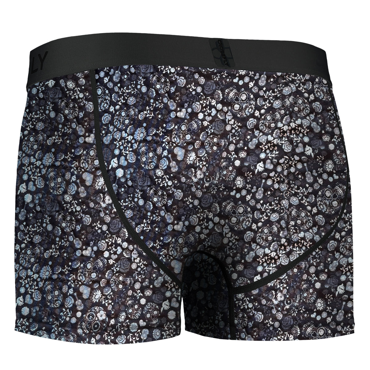 Heart Design Trunks IKON Men's 3 Inch Trunks -Skulls and Heart Black – Crossfly