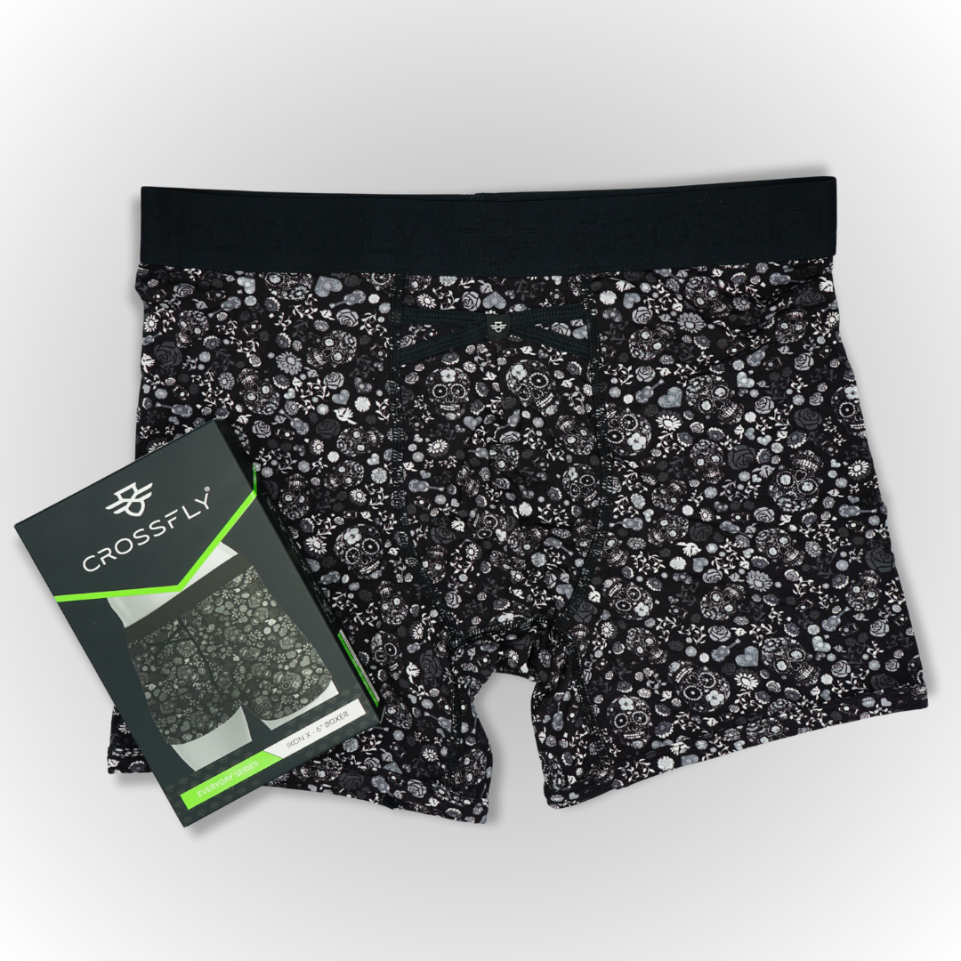 IKON Men's 6" Boxers - Skulls and Heart Black