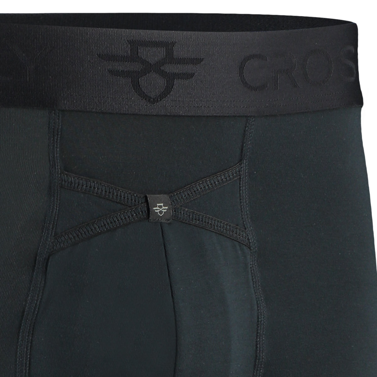 IKON Boxers in black modal fabric. A zoomed in photo to show the details.
