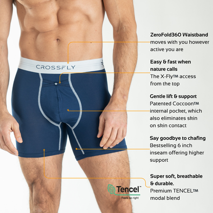 Boxers longs 6" - IKON X - Bleu marine / Blanc