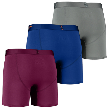 3-Pack: IKON Men's 6" Boxers - Plum / Italia / Charcoal