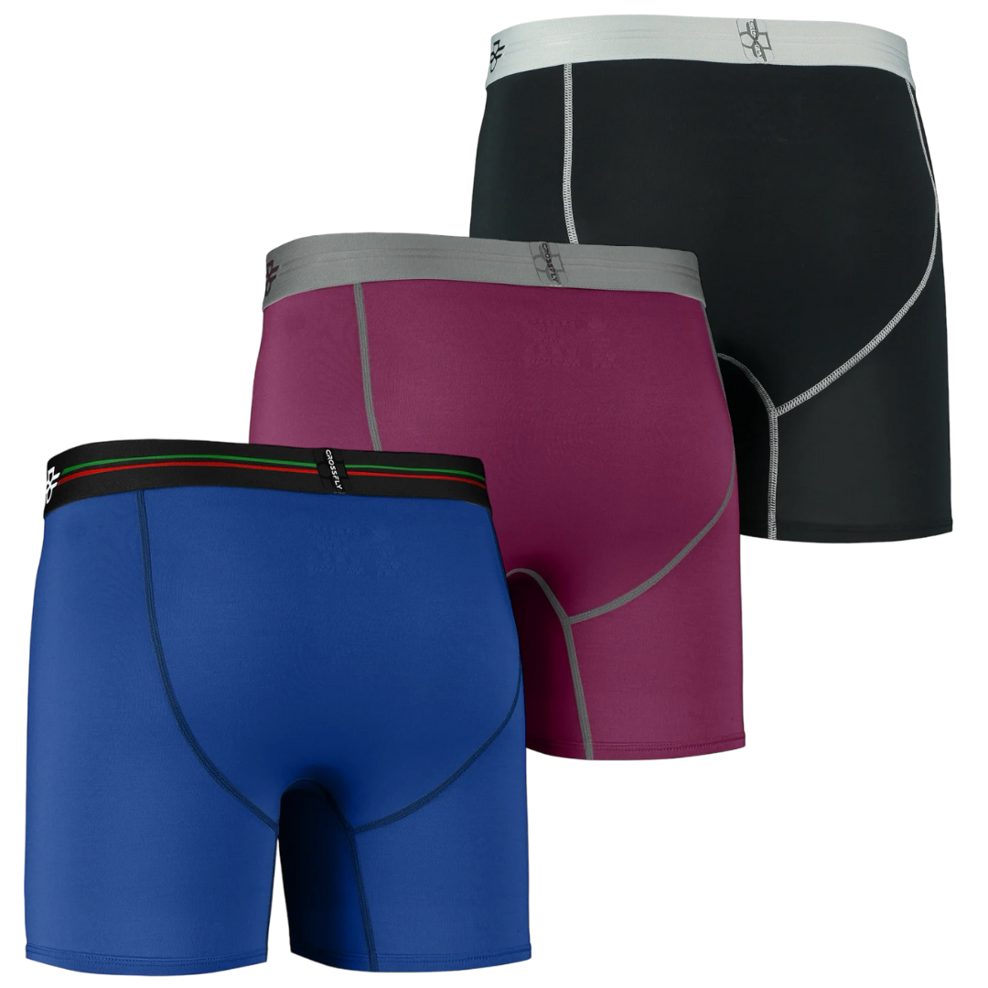 3er-Pack: IKON X Herren-Boxershorts 6" - Pflaumengrau / Italien / Schwarz-Silber