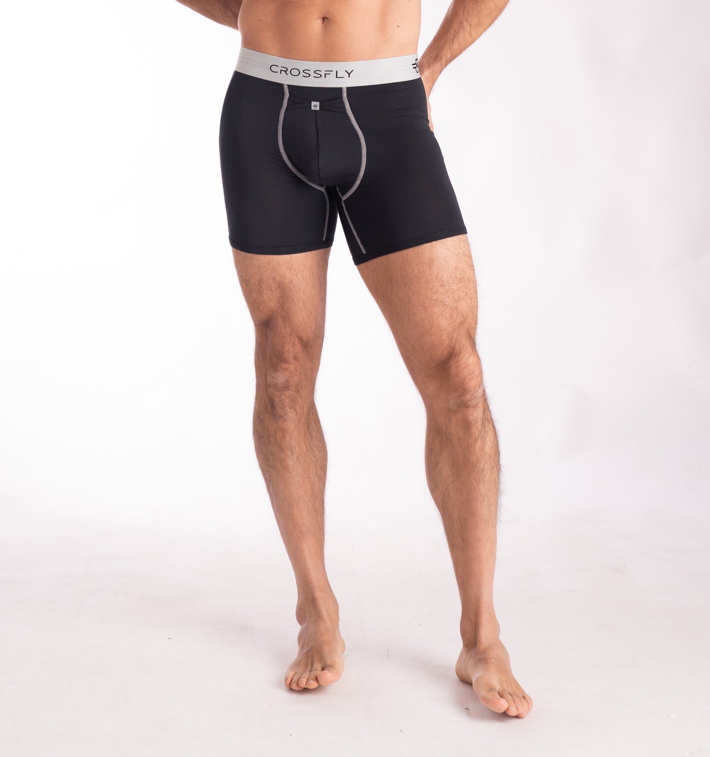 Crossfly men's IKON X 6" black / silver boxers from the Everyday series, featuring X-Fly and Coccoon internal pocket support.