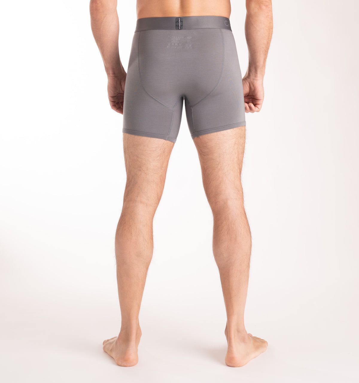 Crossfly men&#39;s IKON 6&quot; charcoal boxers from the Everyday series, featuring X-Fly and Coccoon internal pocket support.