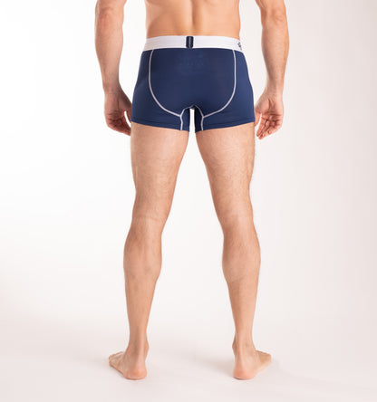 Crossfly men's IKON X 3" navy / white trunks from the Everyday series, featuring X-Fly and Coccoon internal pocket support.