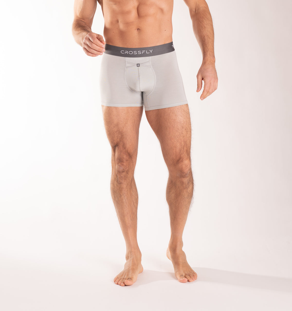 Crossfly men&#39;s IKON X 3&quot; silver / charcoal trunks from the Everyday series, featuring X-Fly and Coccoon internal pocket support.
