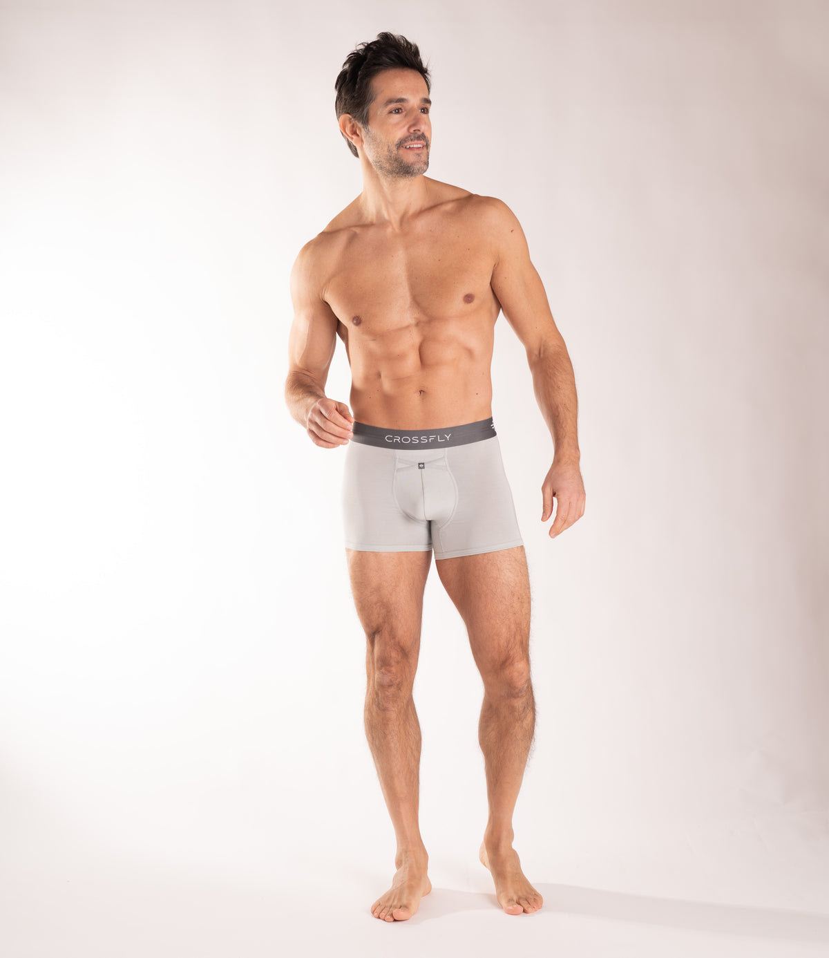 Crossfly men&#39;s IKON X 3&quot; silver / charcoal trunks from the Everyday series, featuring X-Fly and Coccoon internal pocket support.