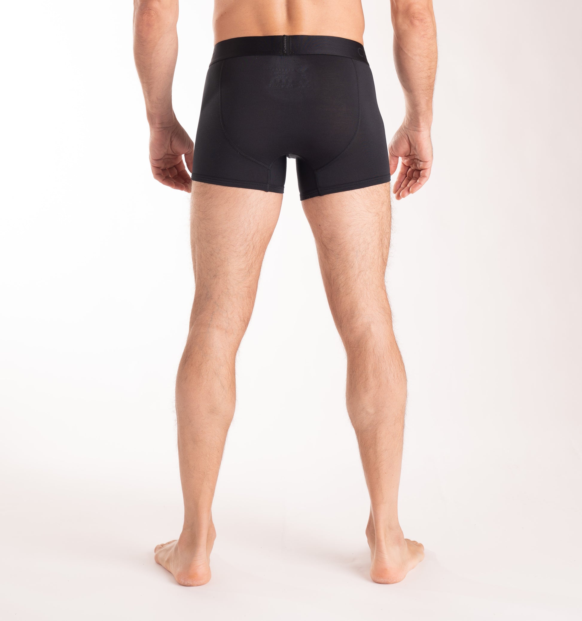 Crossfly men's IKON 3" black trunks from the Everyday series, featuring X-Fly and Coccoon internal pocket support.