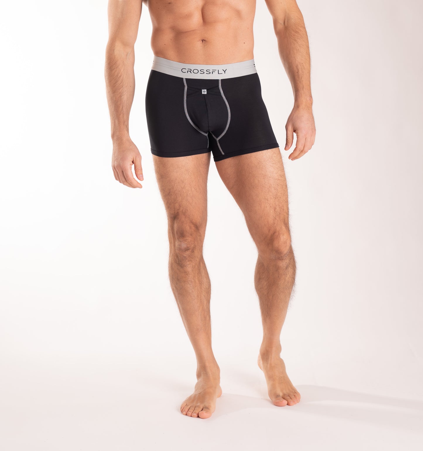 Crossfly men's IKON X 3" black / silver trunks from the Everyday series, featuring X-Fly and Coccoon internal pocket support.