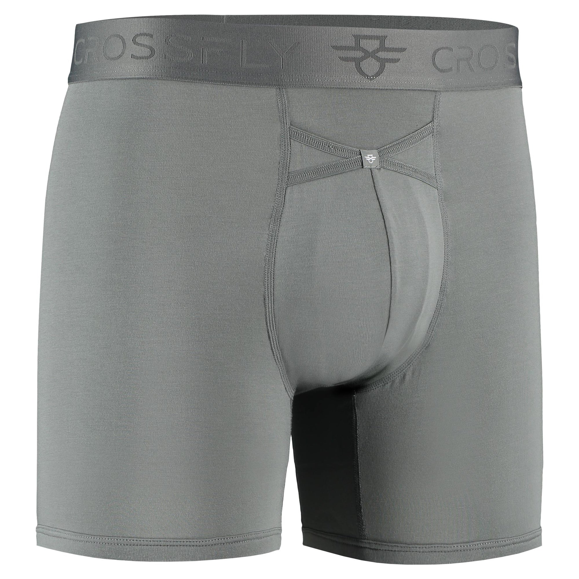 Crossfly men's IKON 6" charcoal boxers from the Everyday series, featuring X-Fly and Coccoon internal pocket support.