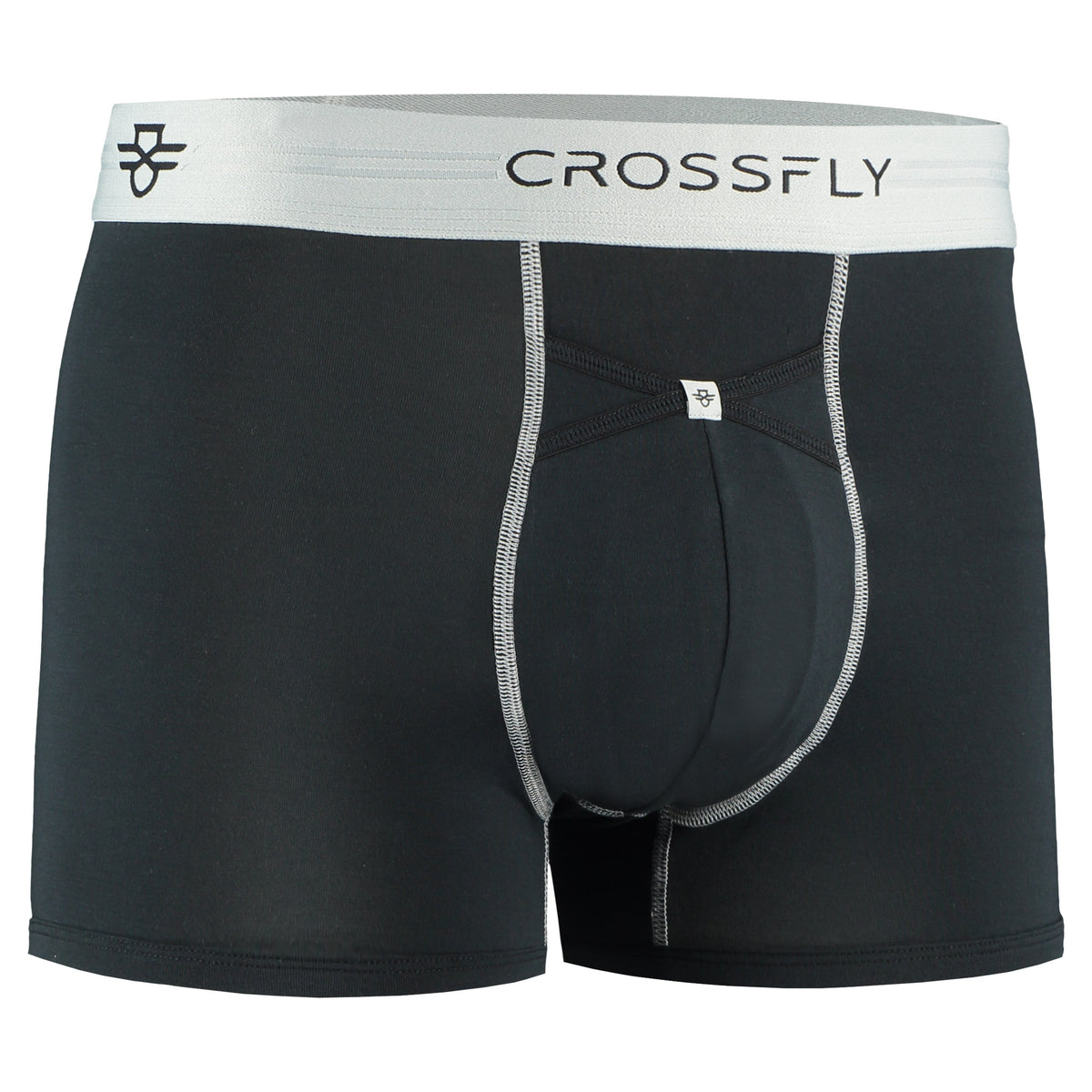 Crossfly men&#39;s IKON X 3&quot; black / silver trunks from the Everyday series, featuring X-Fly and Coccoon internal pocket support.