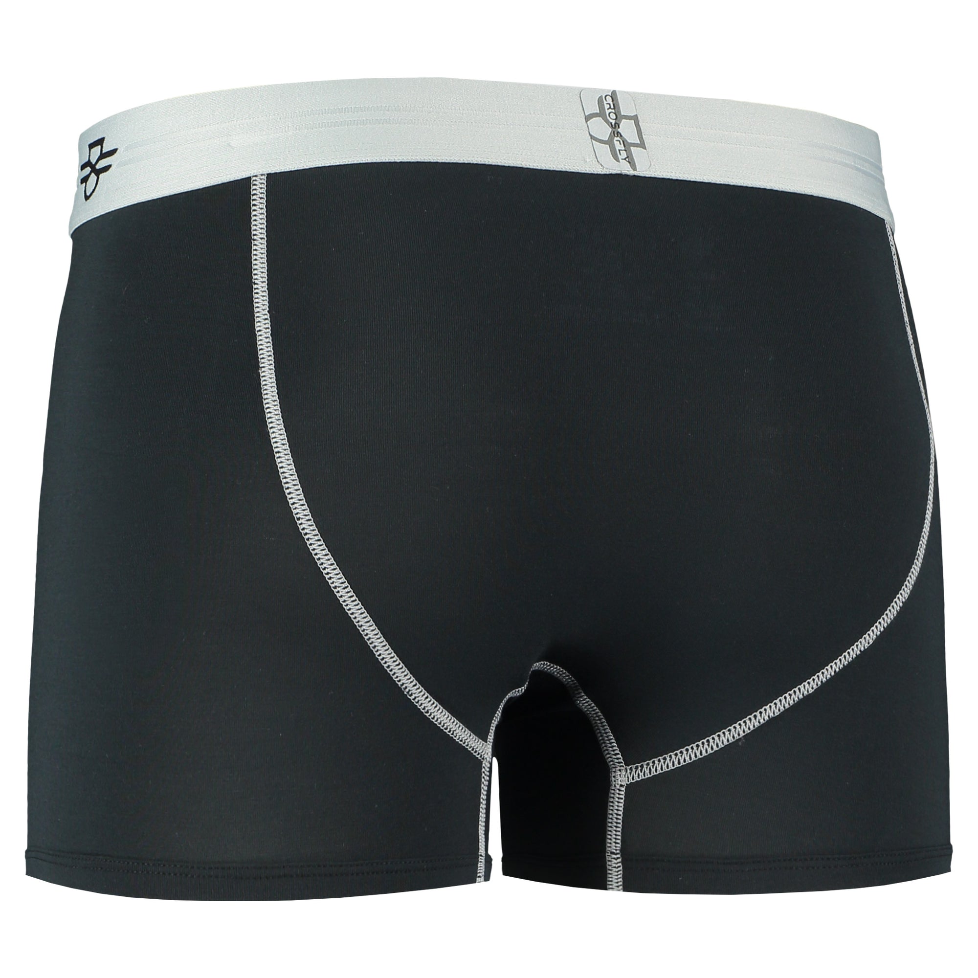 Crossfly men's IKON X 3" black / silver trunks from the Everyday series, featuring X-Fly and Coccoon internal pocket support.