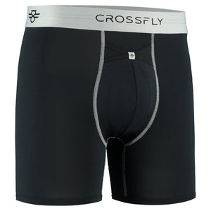Crossfly men's IKON X 6" black / silver boxers from the Everyday series, featuring X-Fly and Coccoon internal pocket support.