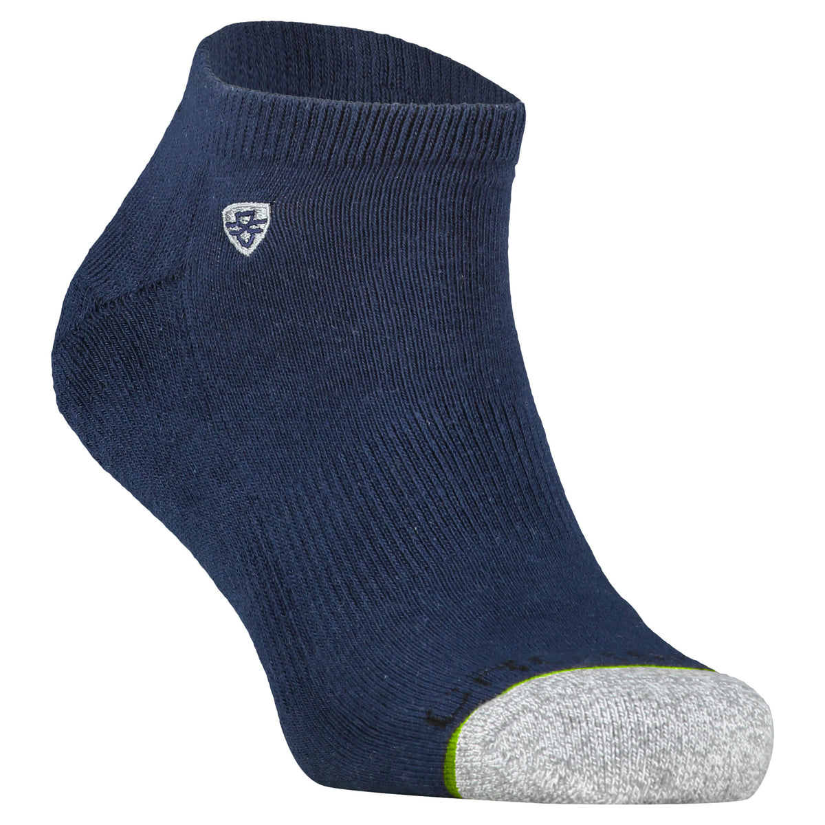Crossfly men&#39;s Original Low Socks in navy from the Everyday series, featuring Flat Toe Seams and 360 Hold.