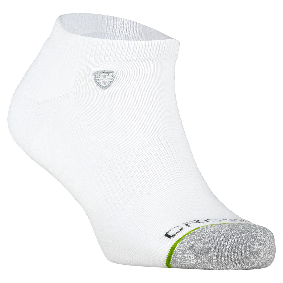 Crossfly men&#39;s Original Low Socks in white from the Everyday series, featuring Flat Toe Seams and 360 Hold.