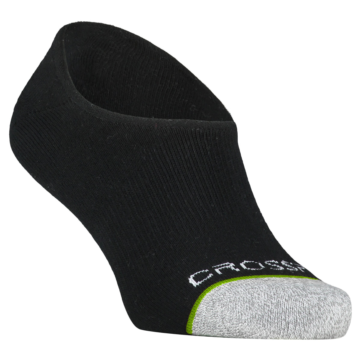 Crossfly men&#39;s Original No Show Socks in black from the Everyday series, featuring Flat Toe Seams and 360 Hold.