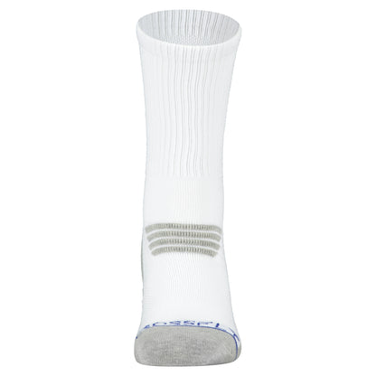 Crossfly men's Tempo Crew Socks in white / grey from the Performance series, featuring AirBeams and 180 Hold.