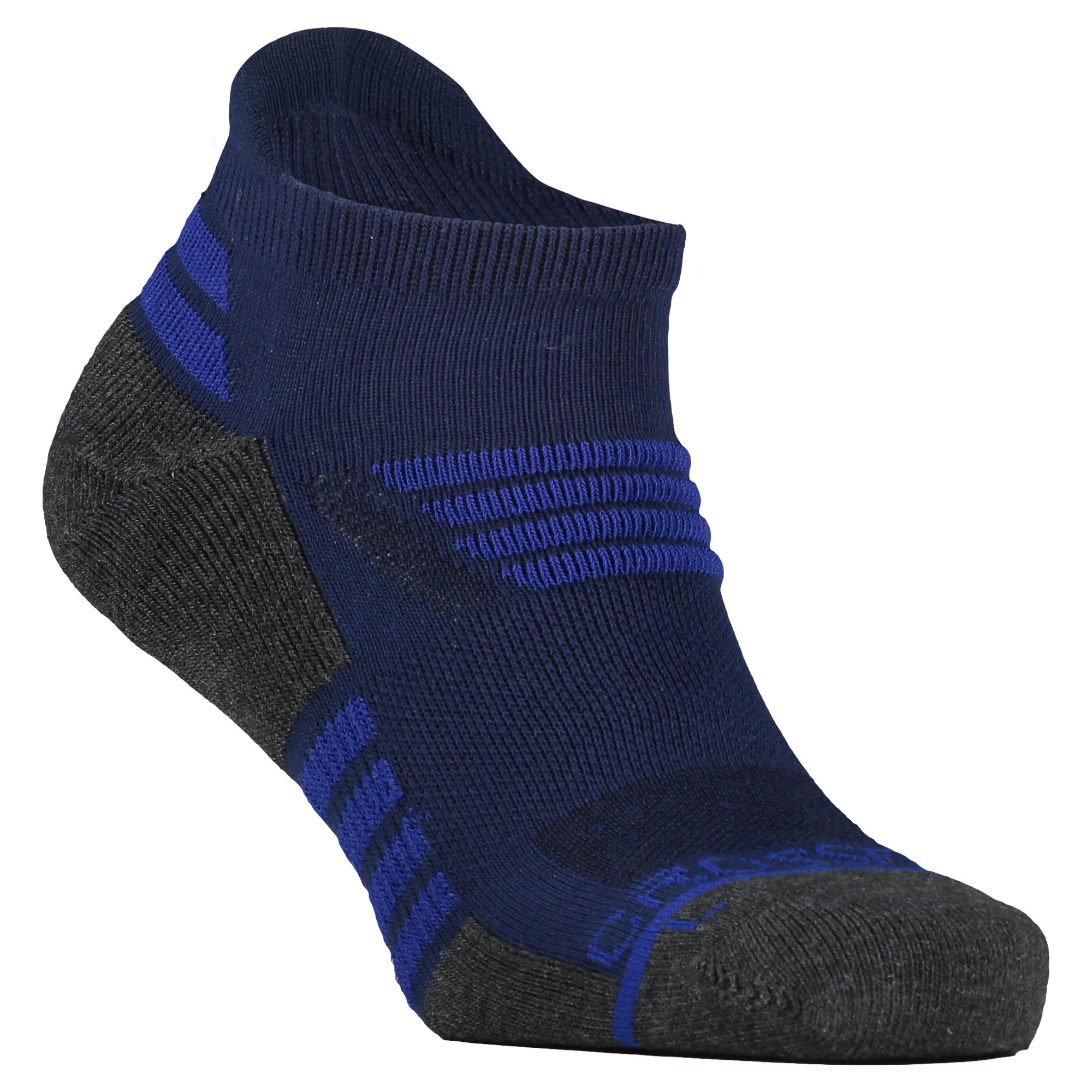 Crossfly men's Tempo Low Socks in navy / royal from the Performance series, featuring AirBeams and 180 Hold.